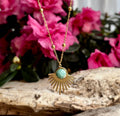 18ct Gold Plated Amazonite Feather Pendant Necklace  