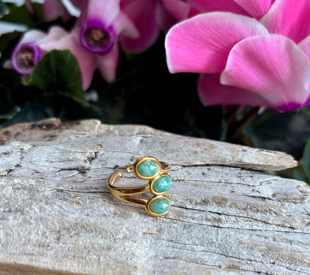 18ct Gold Plated Natural Stone Triple Band Ring.