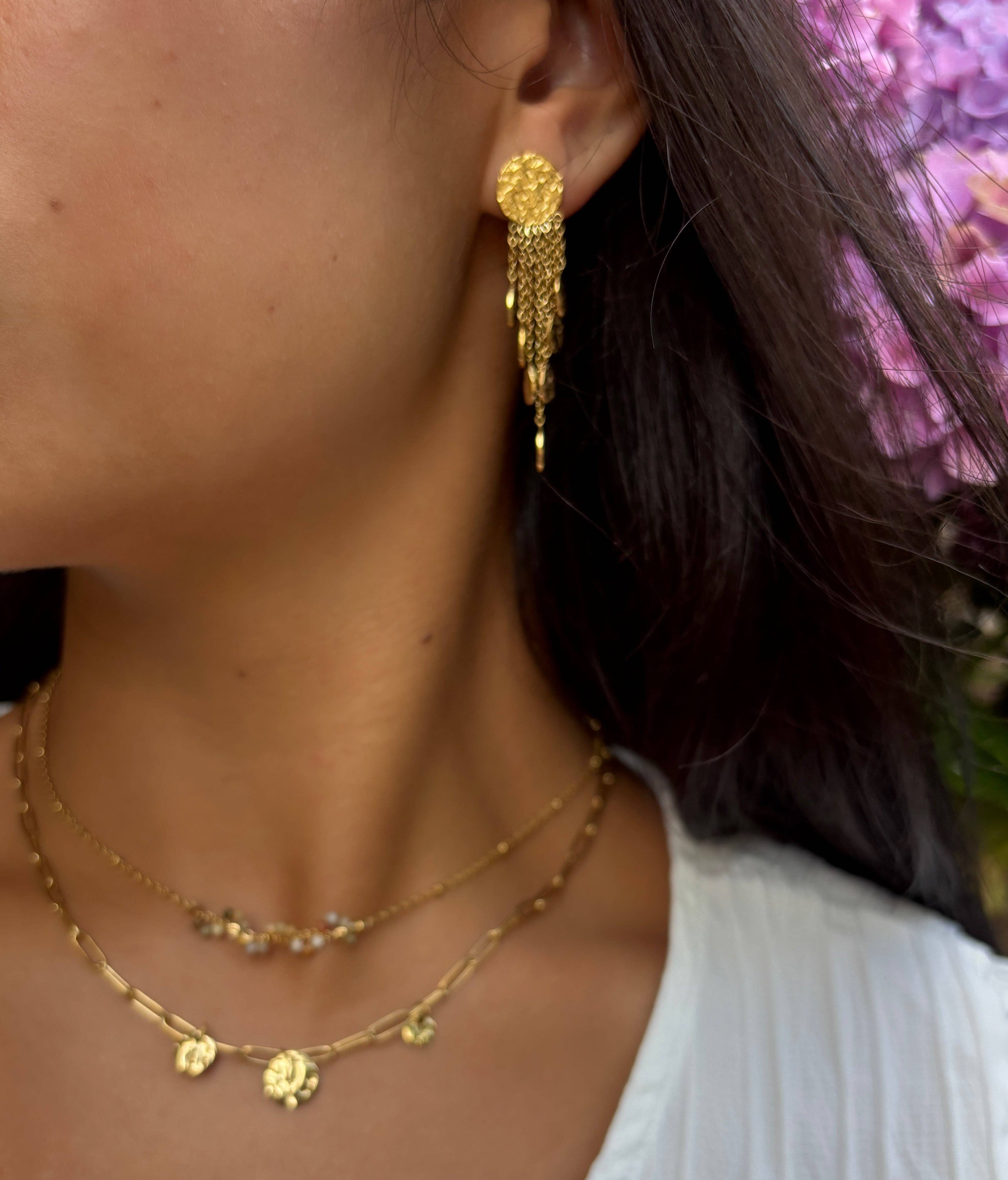 18ct Gold Plated Tourmaline Beads Double Chain Necklace