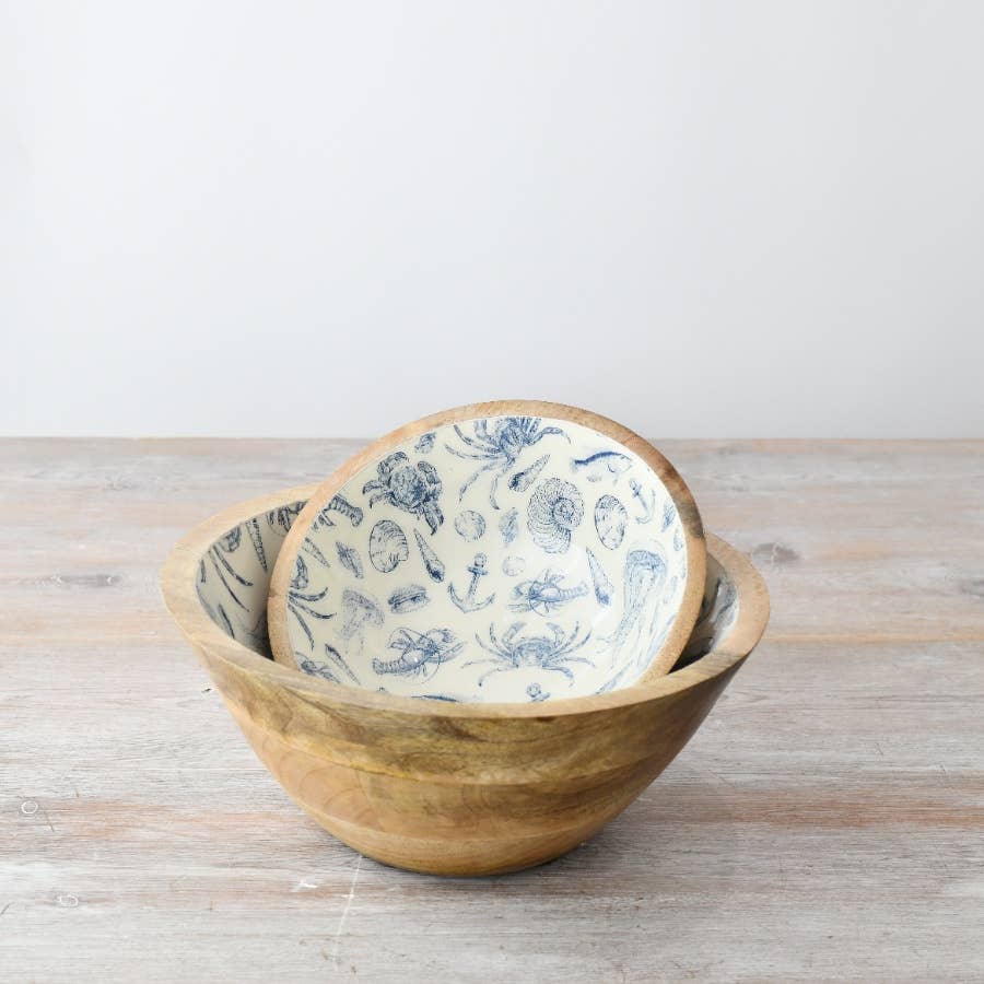 Coastal Enamel + Wooden Bowls.