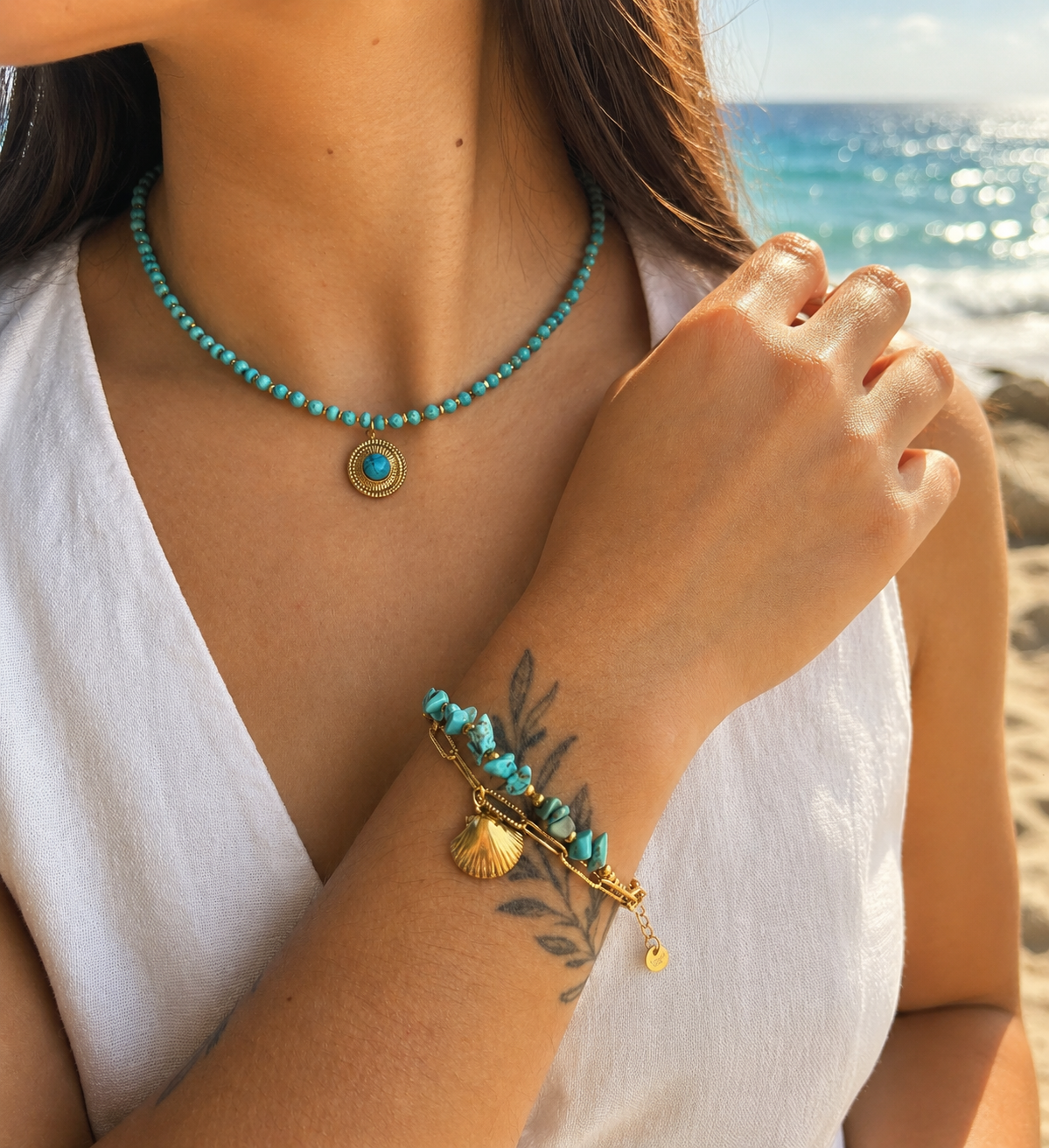 18ct Gold Plated Turquoise Beads Necklace