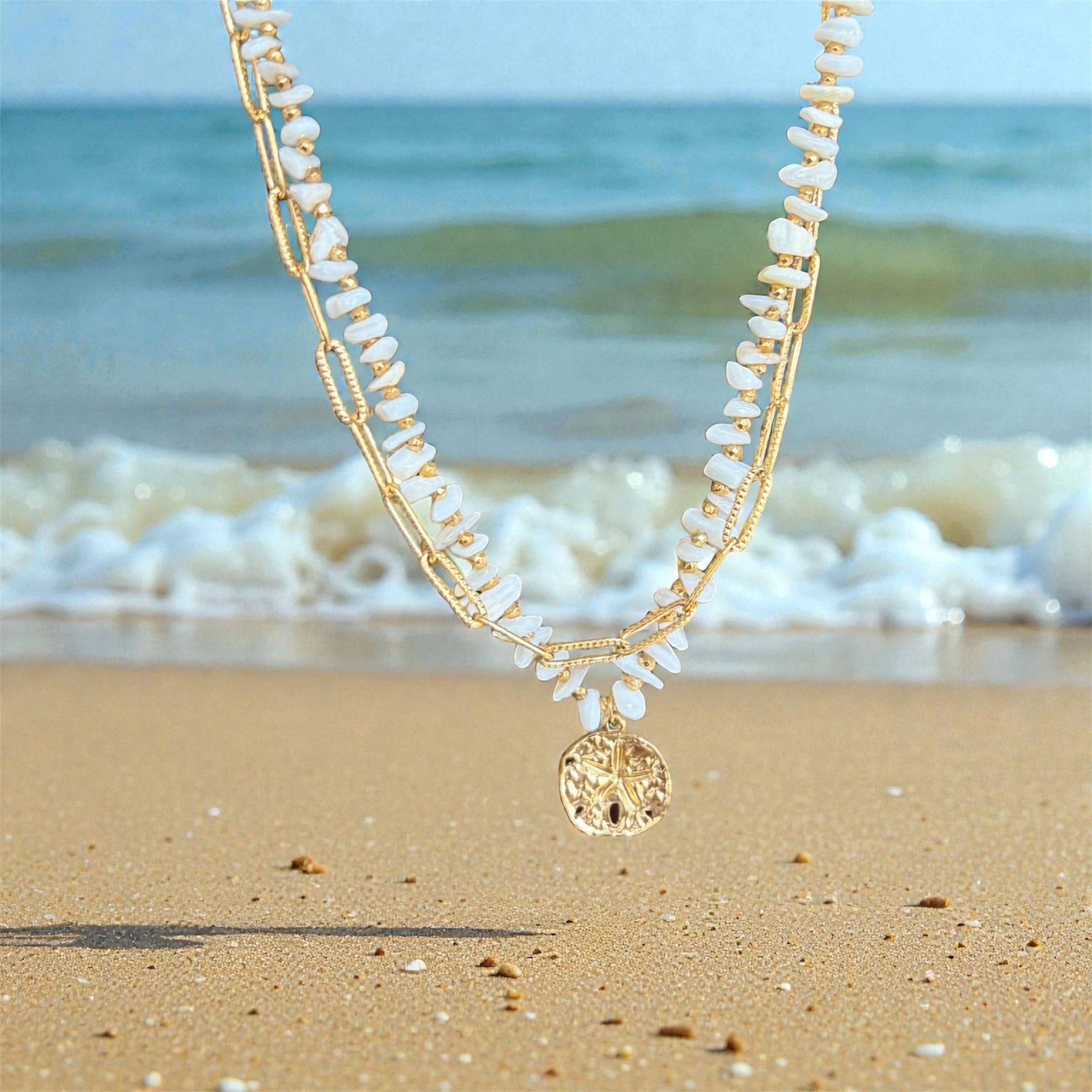 18ct Gold Plated Double Chain Shell Necklace