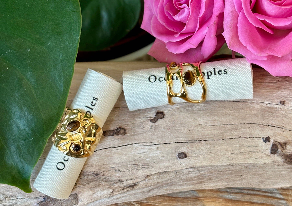 18ct Gold Plated Adjustable Tiger's Eye Cage Ring   