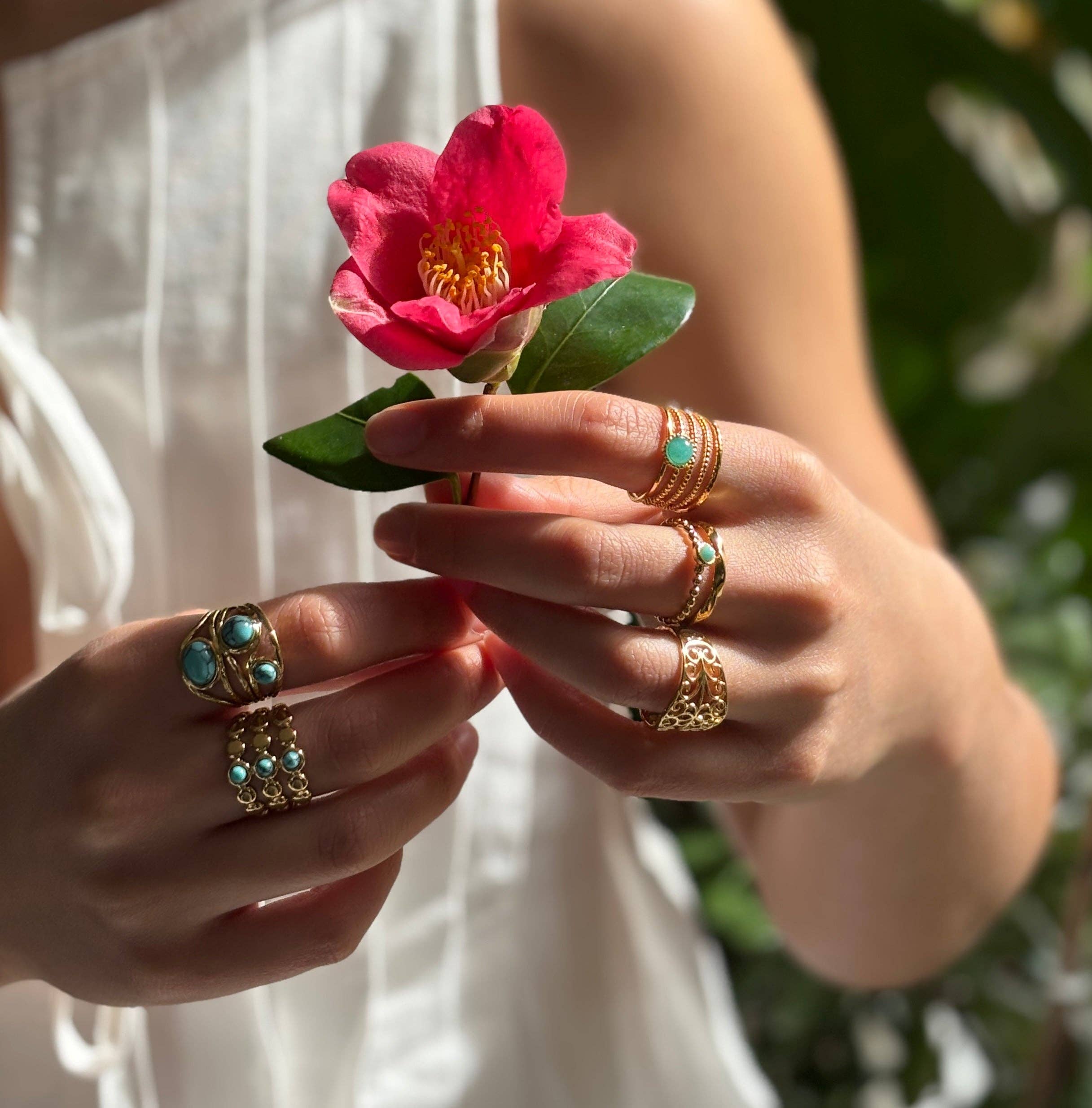 18ct Gold Plated Amazonite Multi Band Adjustable Ring